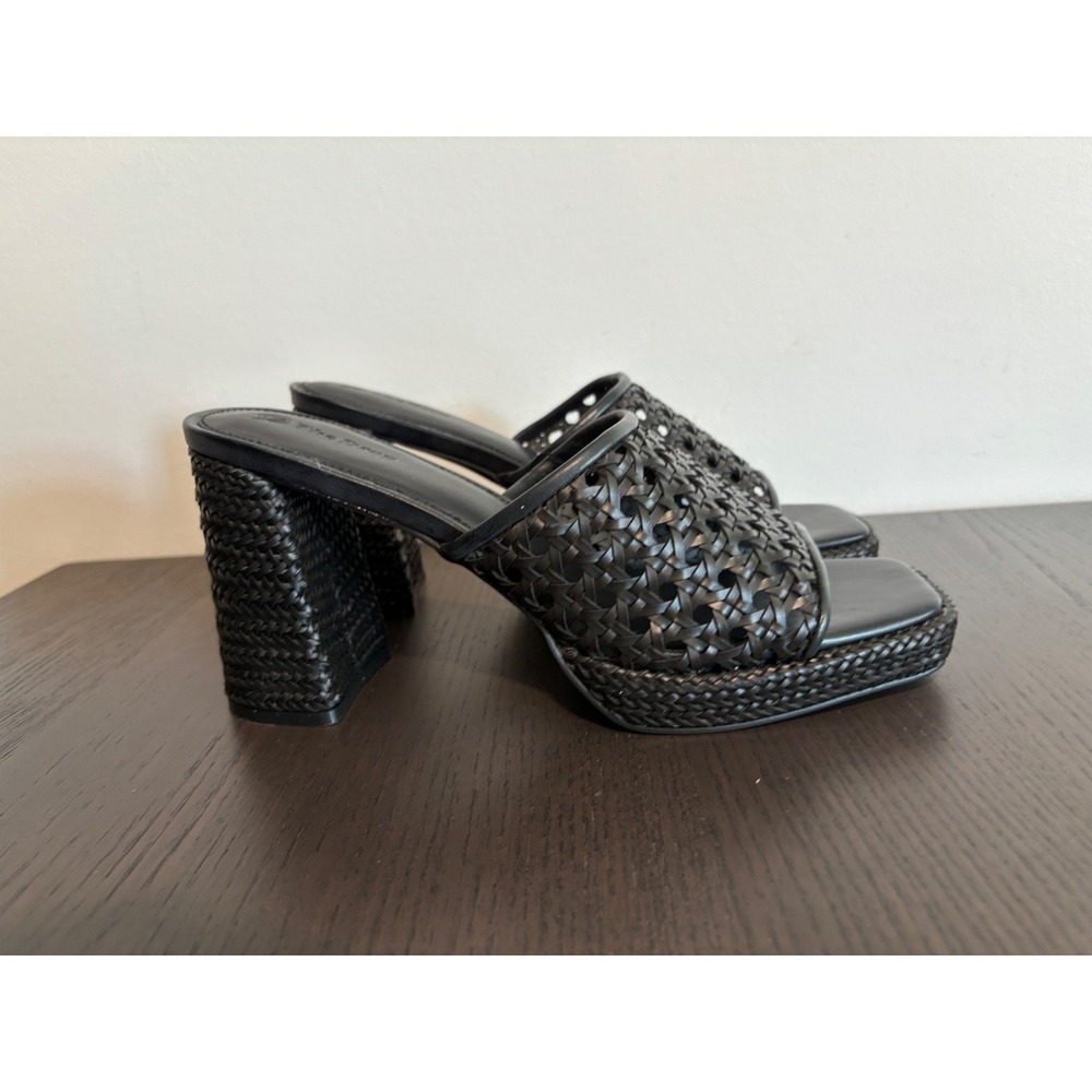 The Drop Woven‎ Platform Block Heel Mule Womens Size 11 Black Textured Slide